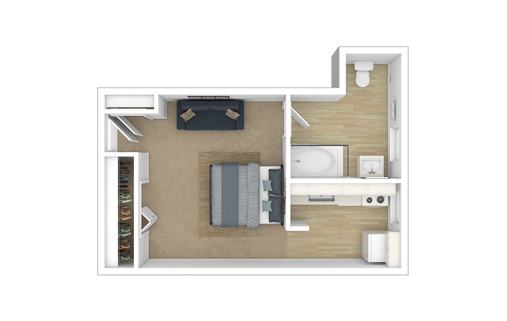 Bala Studio - Studio floorplan layout with 1 bath and 260 square feet.